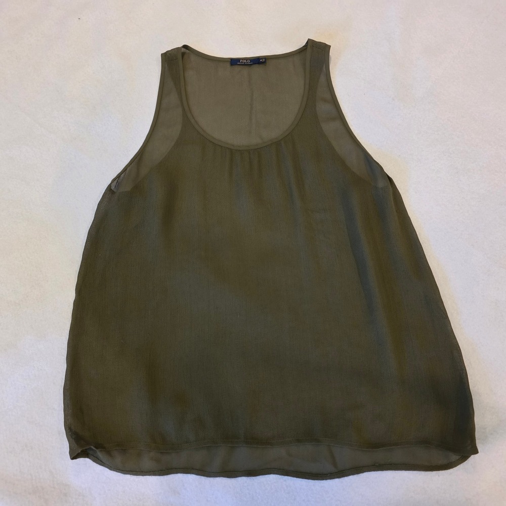 Polo Ralph Lauren Olive Green Viscose Sheer Mesh Scoop Neck Tank‎ Top Womens M
